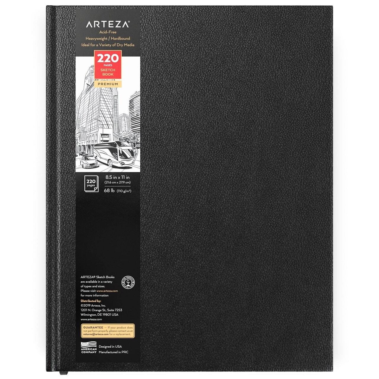 Arteza Black Hardbound Sketchbook, 8.5x11", 110 Sheets of Drawing Paper